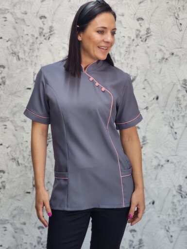 Nancy Blouse Grey/Pink (BL3049)with piping detail down front