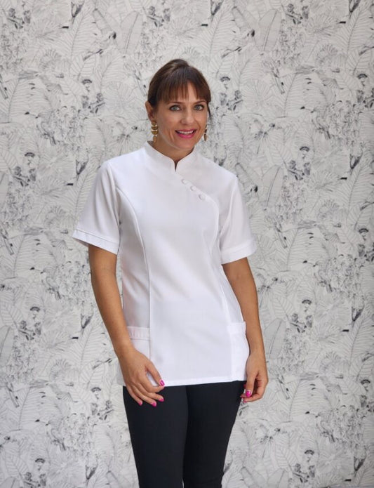 Nancy Blouse White/White (BL3049)with piping down front