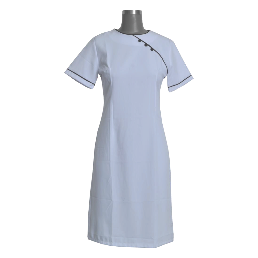 Madri Round Neck Nurses/Spa Dress White/Navy (BL3048BM)
