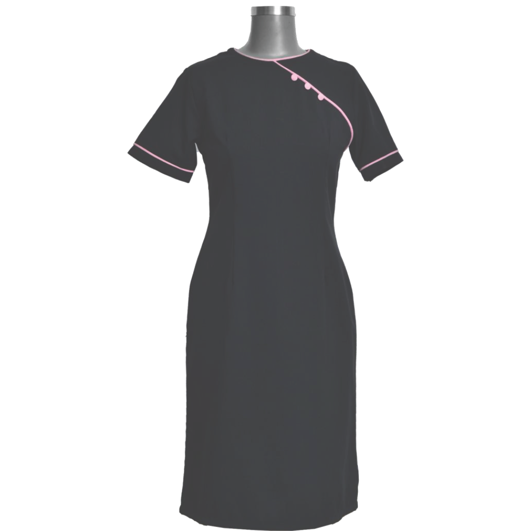 Madri Round Neck Nurses/Spa Dress Black/Dusty Pink (BL3048BM)