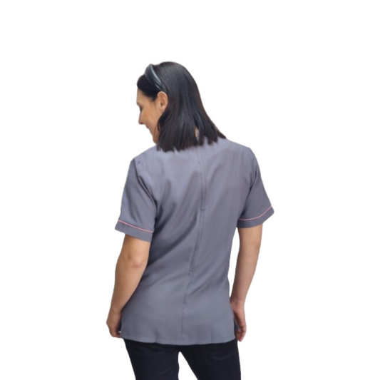 Nancy Blouse Grey/Pink (BL3049)with piping detail down front