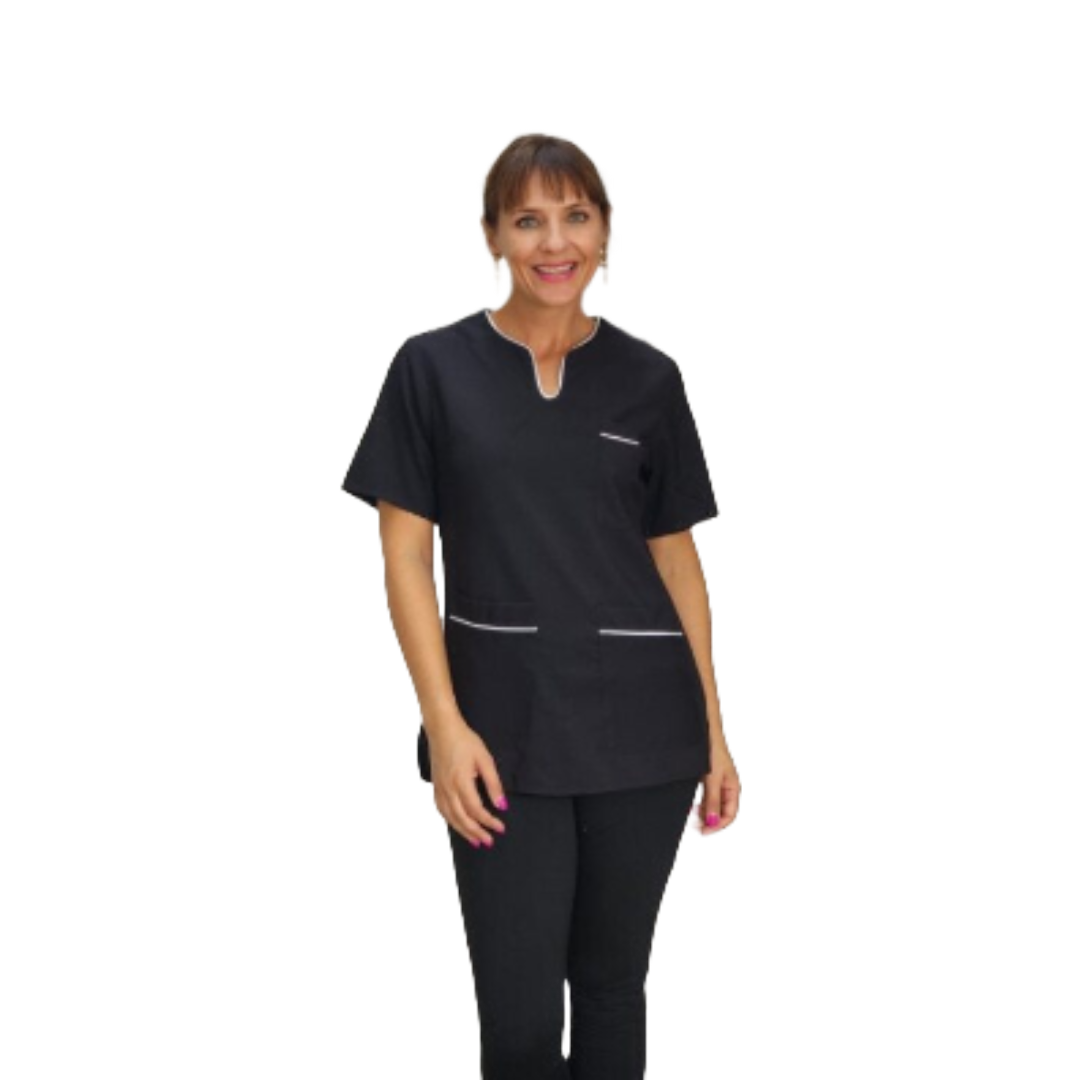 Nelia SS V-Neck Tunic with pockets Black/White (N105BM)