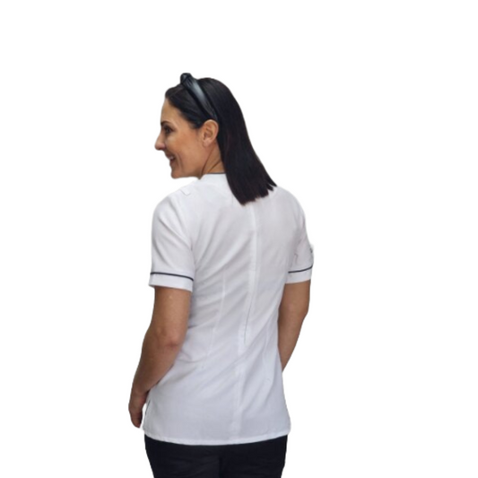 Nina SS Blouse (BL3047BM) White/Navy