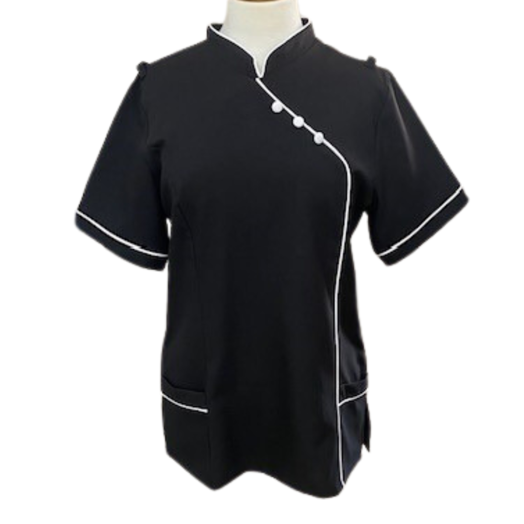 Nancy Blouse Black/White (BL3049)with piping detail down front
