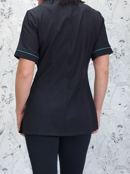 Nancy Blouse Black/Jade (BL3049)with piping down front