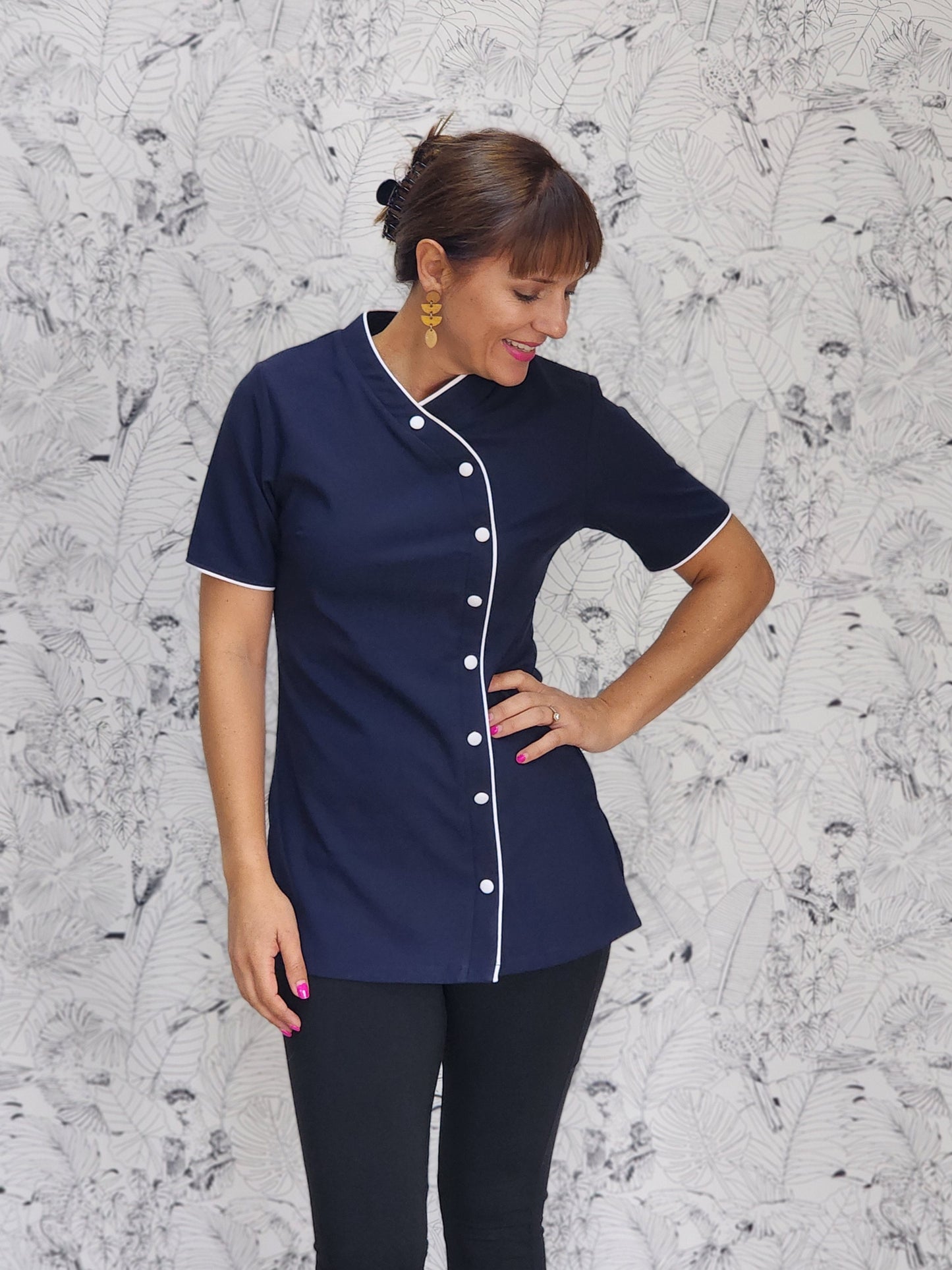Maddy Tunic with Buttons (N2028BM) Navy/white