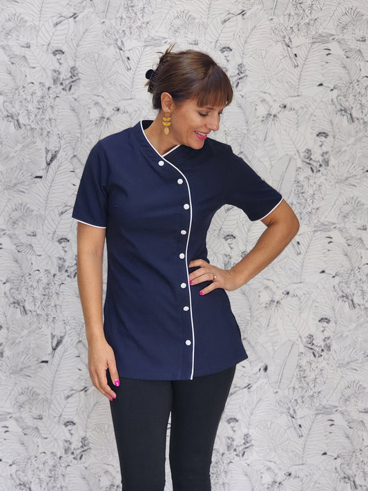 Maddy Tunic with Buttons (N2028BM) Navy/white