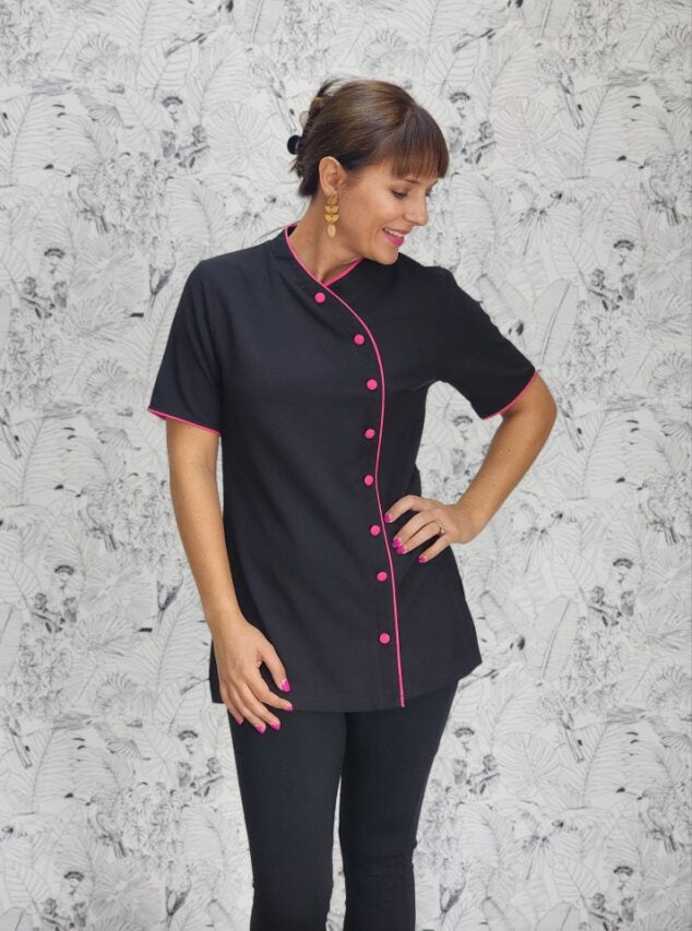 Maddy Tunic with Buttons (N2028BM) Black/Cerise Pink