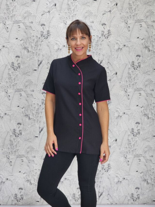 Maddy Tunic with Buttons (N2028BM) Black/Cerise Pink