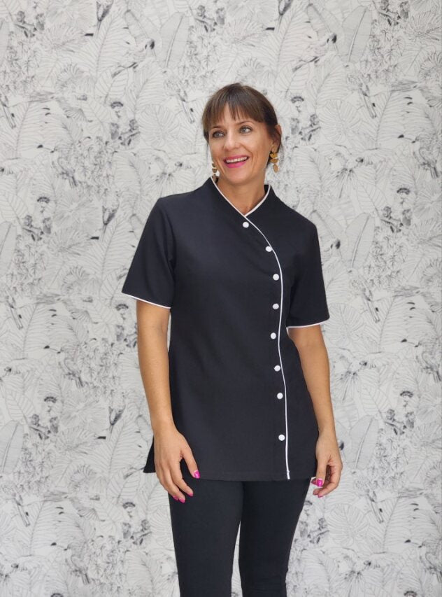 Maddy Tunic with Buttons (N2028BM) Black/white