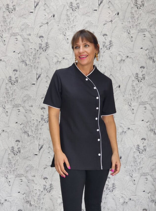 Maddy Contrast Tunic with Buttons (N2028BM) Black/white