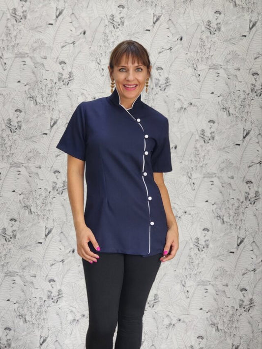 Maddy Contrast Tunic with Buttons (N2028BM) Navy/white