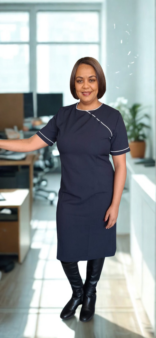 Madri Round Neck Nurses/Spa Dress Navy/White (BL3048BM)