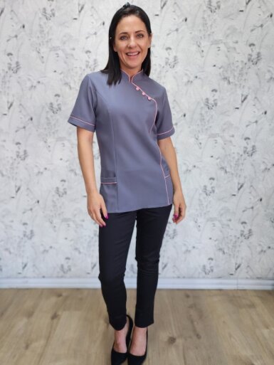 Nancy Nurses Blouse with Epaulettes Grey/Pink