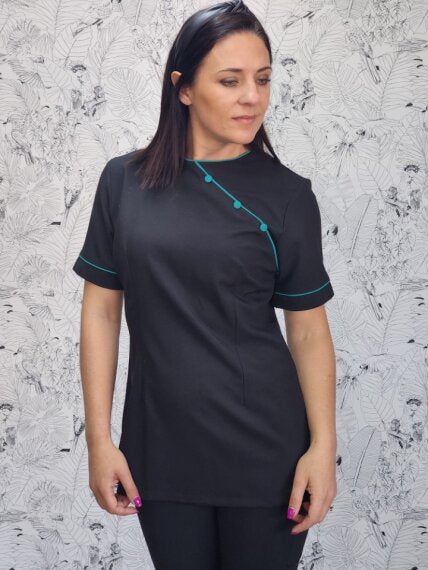Nina SS blouse with pockets Black/Jade (BL3047)