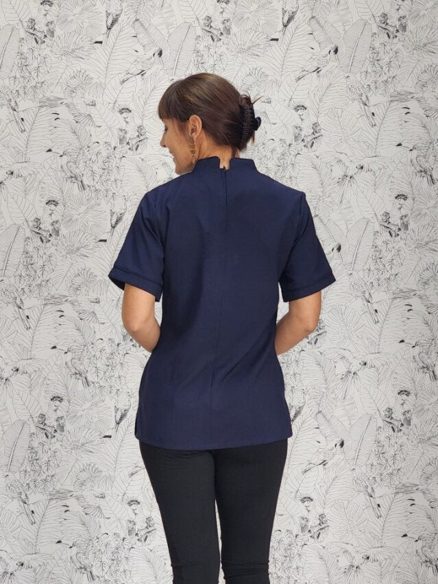 Nancy Blouse Navy/White (BL3049)with piping detail down front