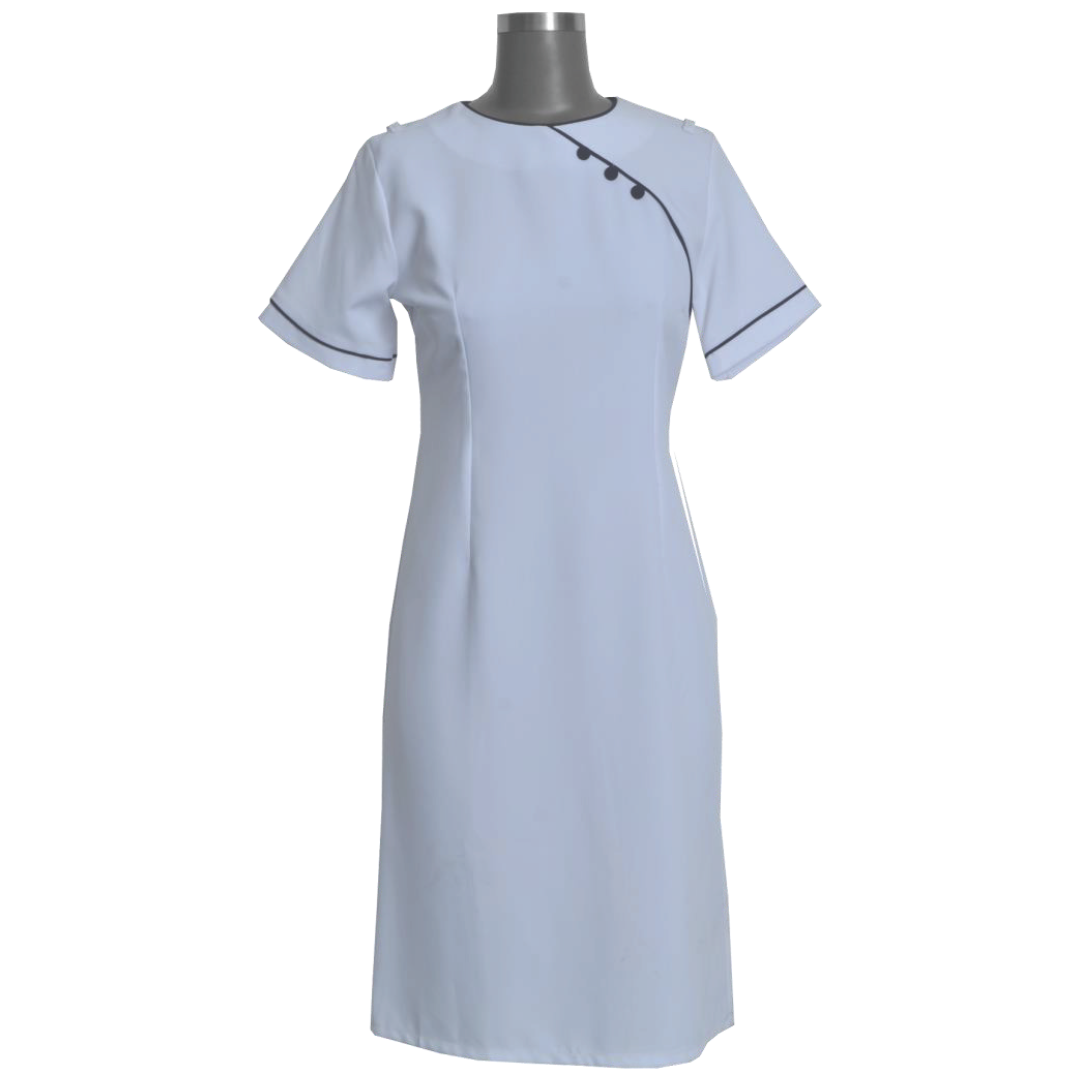 Madri Round Neck Nurses/Spa Dress White/Black (BL3048BM)