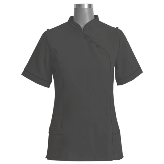 Nancy Blouse Black/Black (BL3049BM) with piping detail down front