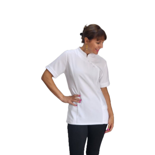 Nancy Blouse White/White (BL3049)with piping down front