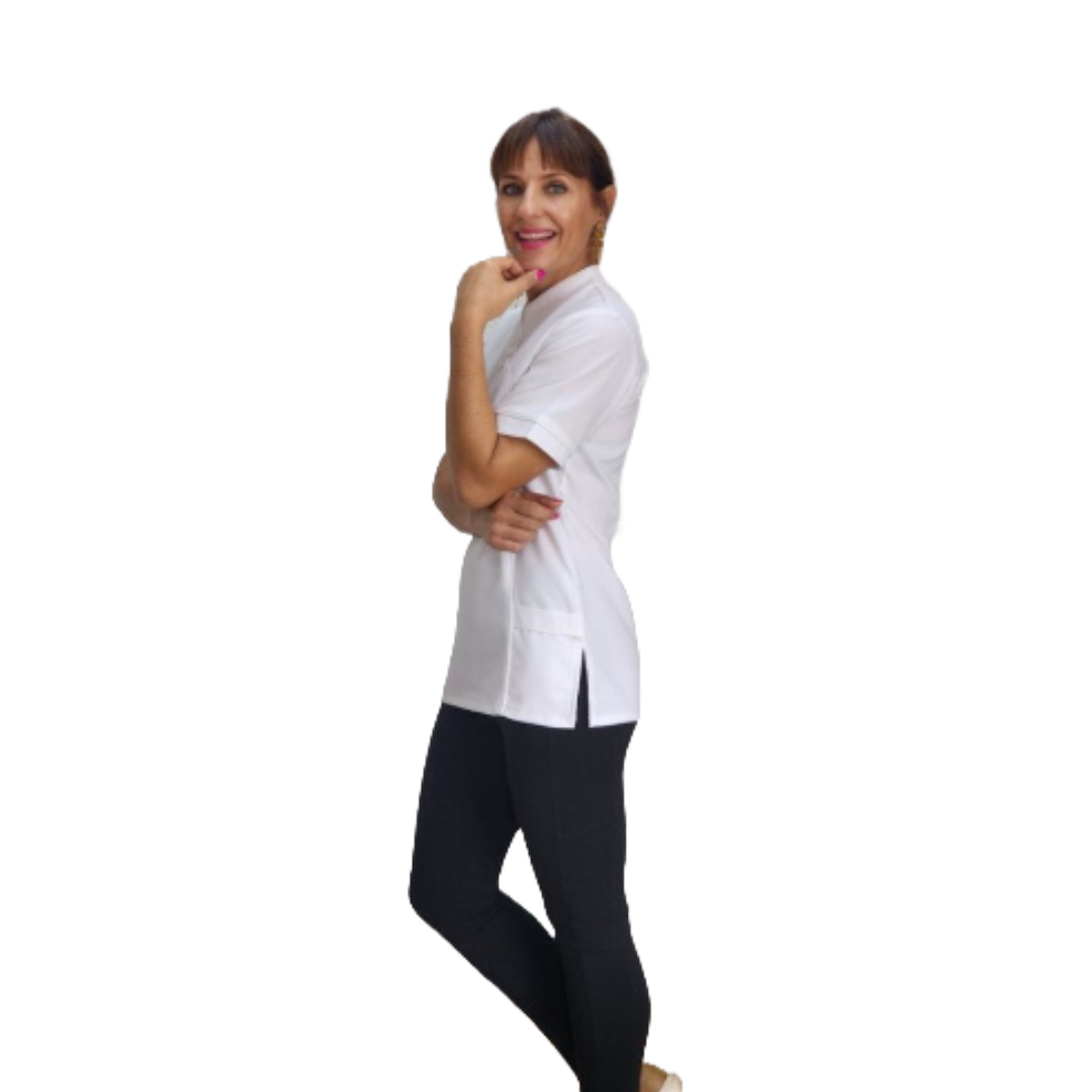 Nancy Blouse White/White (BL3049)with piping down front