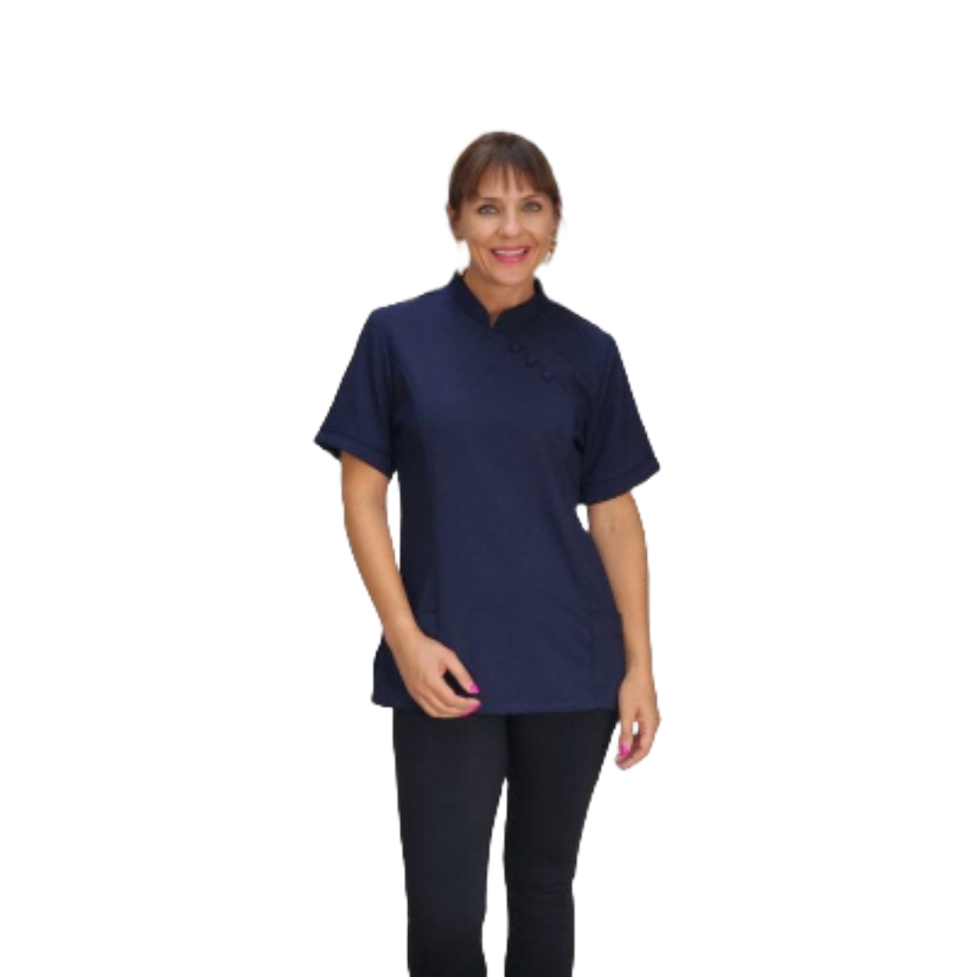 Nancy Blouse Navy/Navy (BL3049) with piping down front