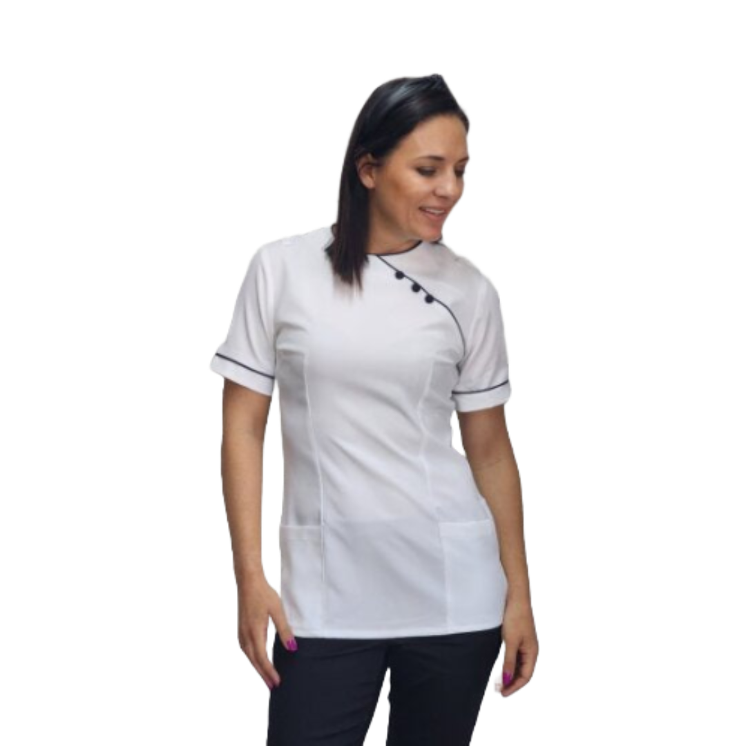 Nina SS Blouse (BL3047BM) White/Navy