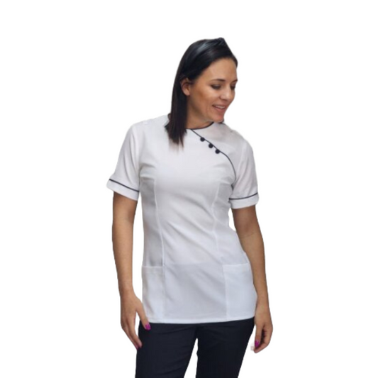 Nina SS Blouse (BL3047BM) White/Navy