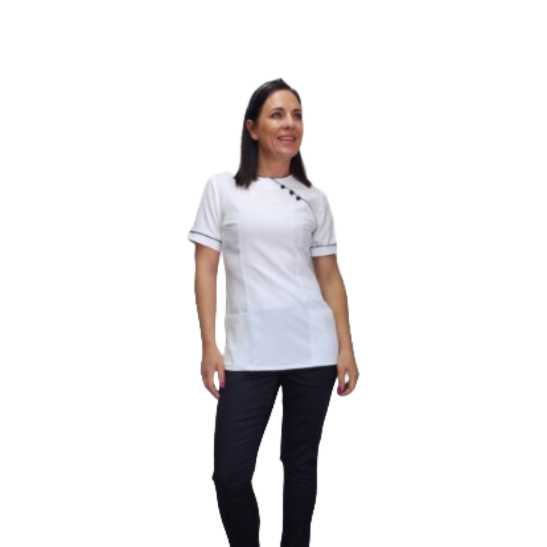 Nina SS Blouse (BL3047BM) White/Navy